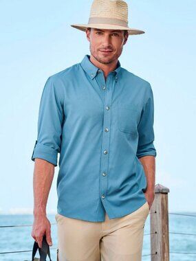 Coolibar Men’s Aricia Long Sleeve Shirt Blue Size Large